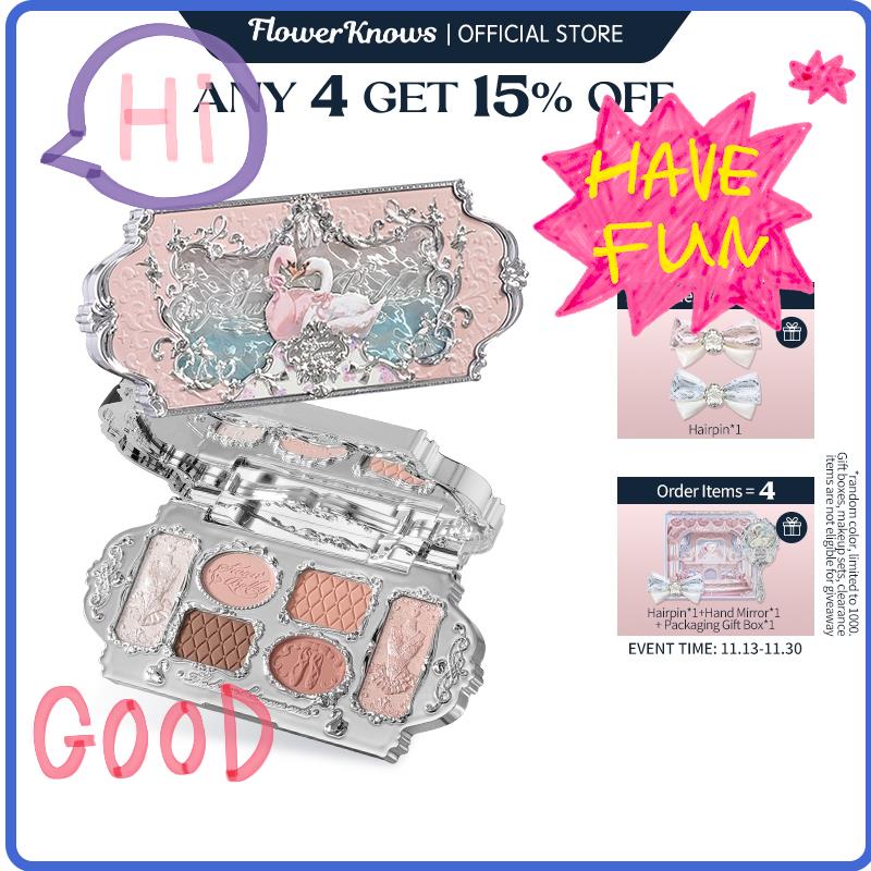 Great promotion ✿Flower Knows Swan Ballet Series Six-Color Eyeshadow Palette Long-lasting Effect Silky Powder 6.5g✍