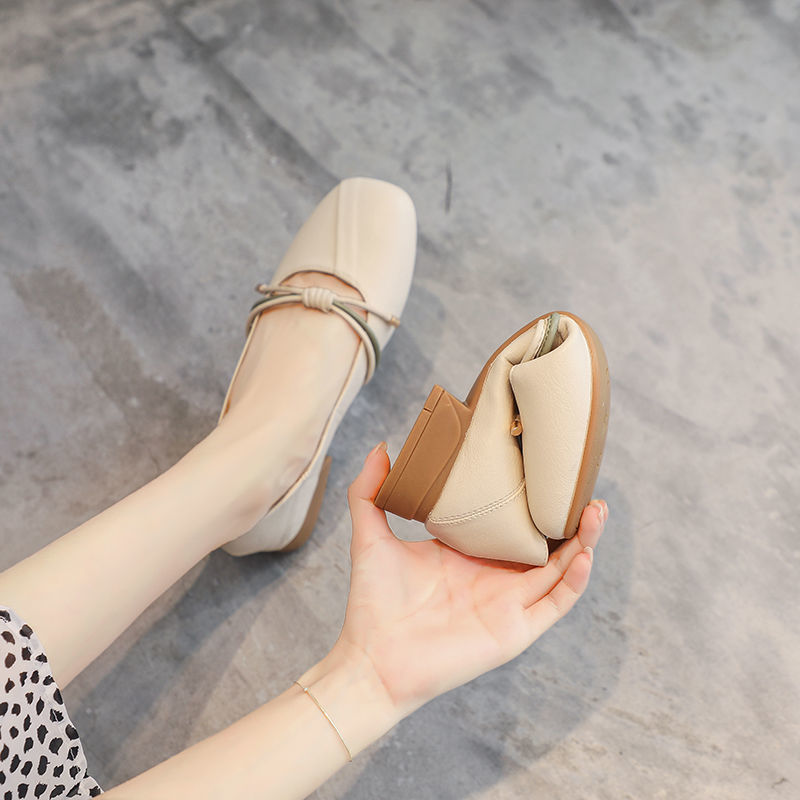 Giày da mềm Thật Cho Phụ Nữ mùa xuân và mùa thu Mới Phẳng Giản Dị gót dày Bơm Slip-On Gommino Nữ Granny Giày