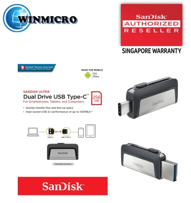 SanDisk Ultra Dual Drive 256GB USB 3.1 Type C Flash Drive 150MB/s Read Speed 60MB/s Write Speed 5 Years SG Warranty
