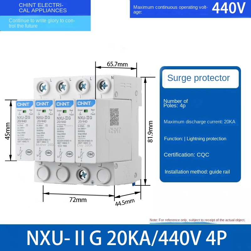 Bộ Bảo Vệ Sét NXU-ⅡG 20kA/440V 4P Chống Sóng Điện CHINT NXU Ⅱ/NXU-Ⅰ+Ⅱ 20-100kA, 2P/3P/4P