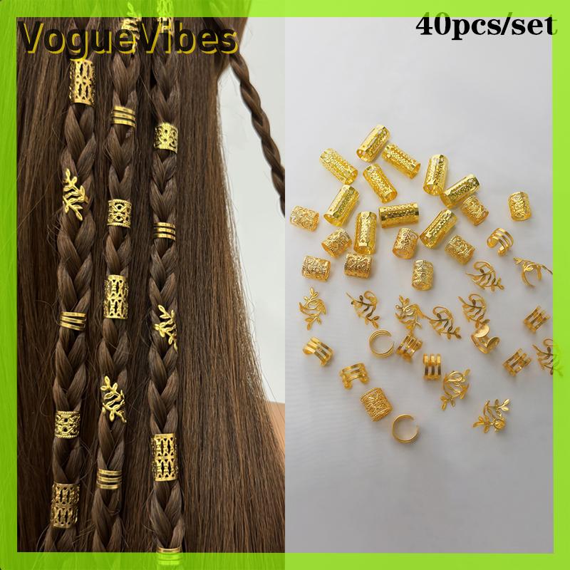VogueVibes 1 Bộ dreadlock tóc Nhẫn tóc trang sức còng Clip tóc bím tóc bẩn braids Bead Hippie kẹp tó