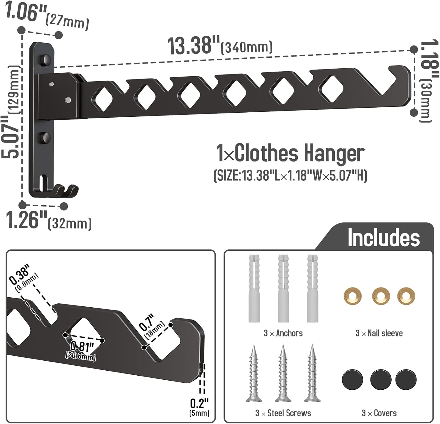 ติดผนังราวตากผ้า,พับซักรีดแขวนติดผนัง,ผนังราวแขวนเสื้อผ้าสำหรับห้องซักรีด,ไม้แขวนเสื้อในร่ม,ที่สมบูรณ์แบบสำหรับพื้นที่ขนาดเล็ก,เคลือบสีดำ ราคา  567 บาท*ส่งฟรี