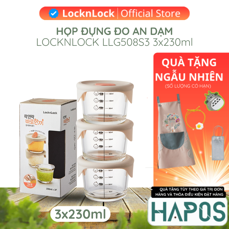 Hộp thủy tinh LocknLock có nắp đựng thức ăn dặm, cháo cho bé có chia vạch LLG542S3 840ml LLG508 230ml - HAPOS OFFICIAL