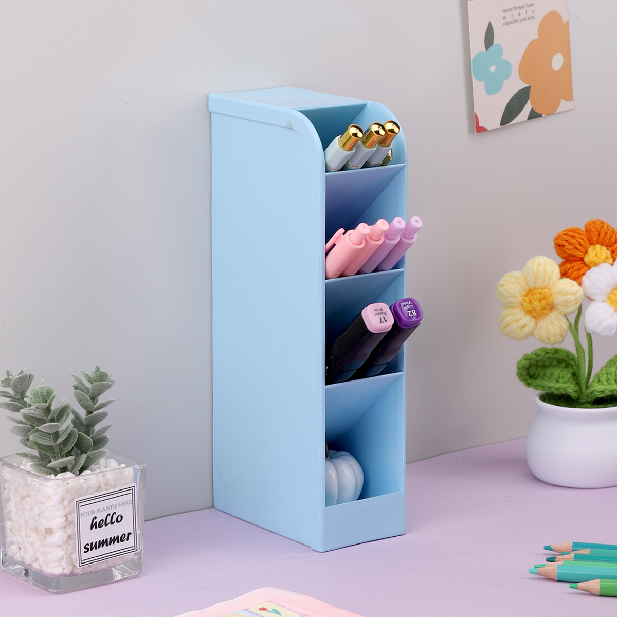 1pc Multi functional plastic office storage desk organizer with oblique insertion pen holder rectangular stand up pen holder