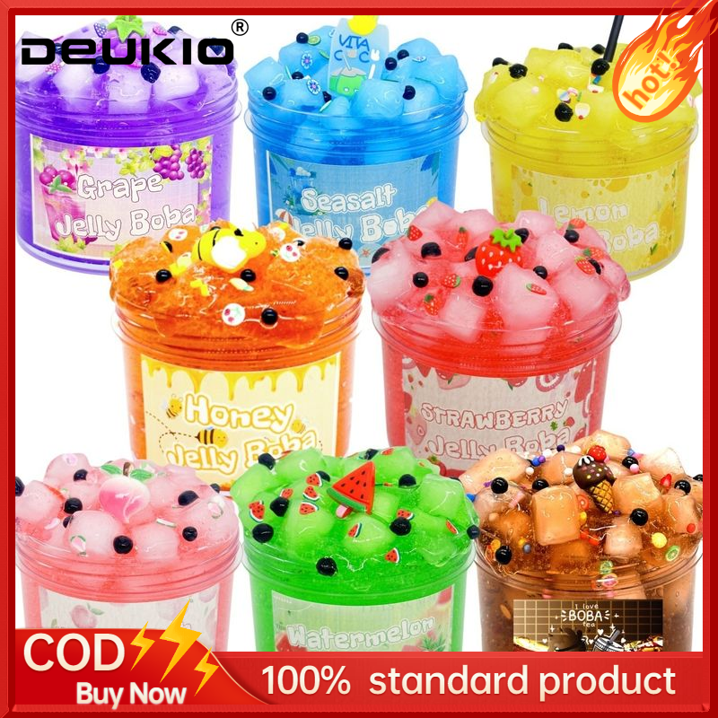 DEUKIO Strawberry Jelly Boba Slime Set - Fun Sensory Play Dough with Fruit Decorations for Stress Relief and Creative Play ราคา 125 บาท*ส่งฟรี
