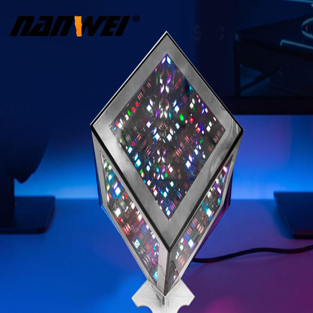 NANWEI Infinity Mirror Cube Light LED Abyss Effect Wire Remote APP Control Dimmable 4D Cube Light for Desktop