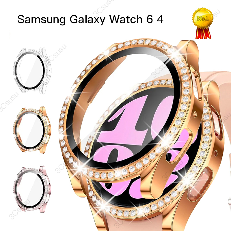 Ốp lưng lấp lánh cho đồng hồ Samsung Galaxy 6 miếng bảo vệ màn hình 40mm 44mm Kính cường lực Ốp cản kim cương Galaxy Watch 5 phụ kiện watch4