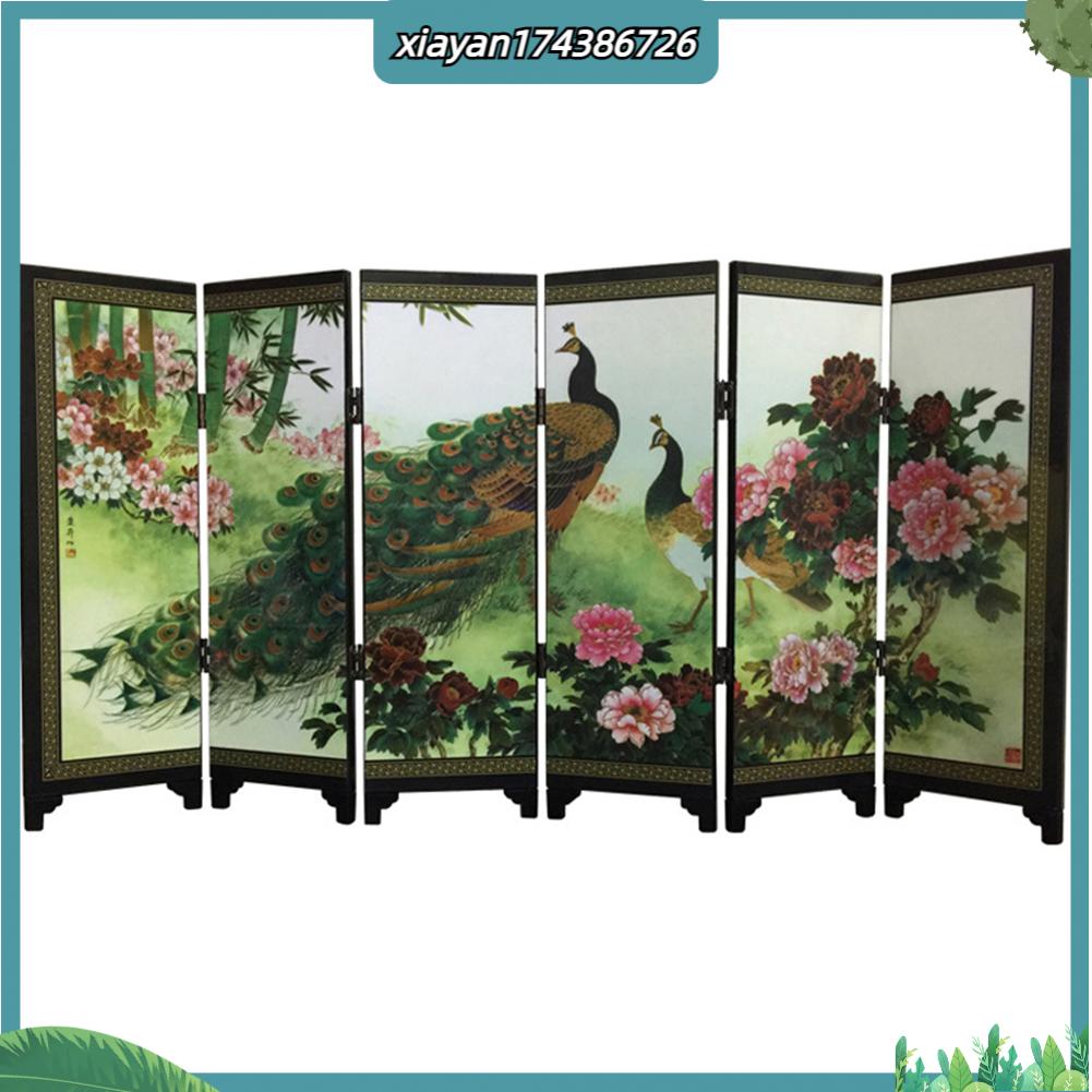 Bằng gỗ 6-panel Peacock Màn hình Vách ngăn phòng gấp phân vùng trang trí để bàn Quà Tặng