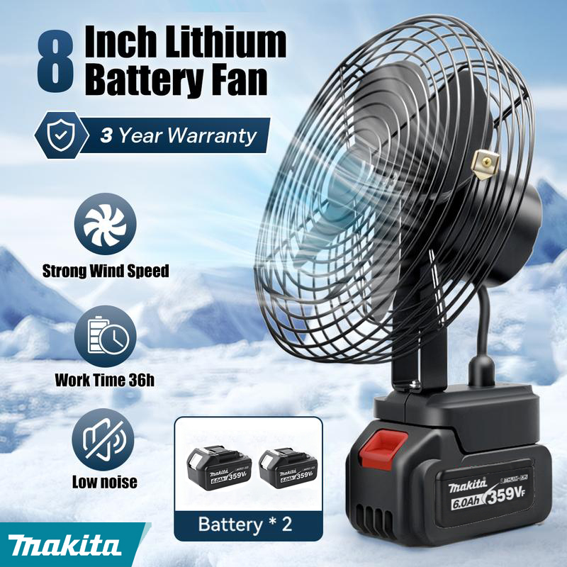 Makita 8นิ้ว พัดลมแบตเตอรี่ไร้สาย แบตเตอรี่ 2 ก้อน พัดลมแบตสว่าน พัดลมไร้สายแบตเตอร์รี่ พัดลมพลังสูงแบบพกพา ความจุแบต359V ลมใหญ่ ลมแรง ไม่ต้องเสียบไฟ ใช้ได้หลายสถานที่ ราคา 192 บาท*ส่งฟรี