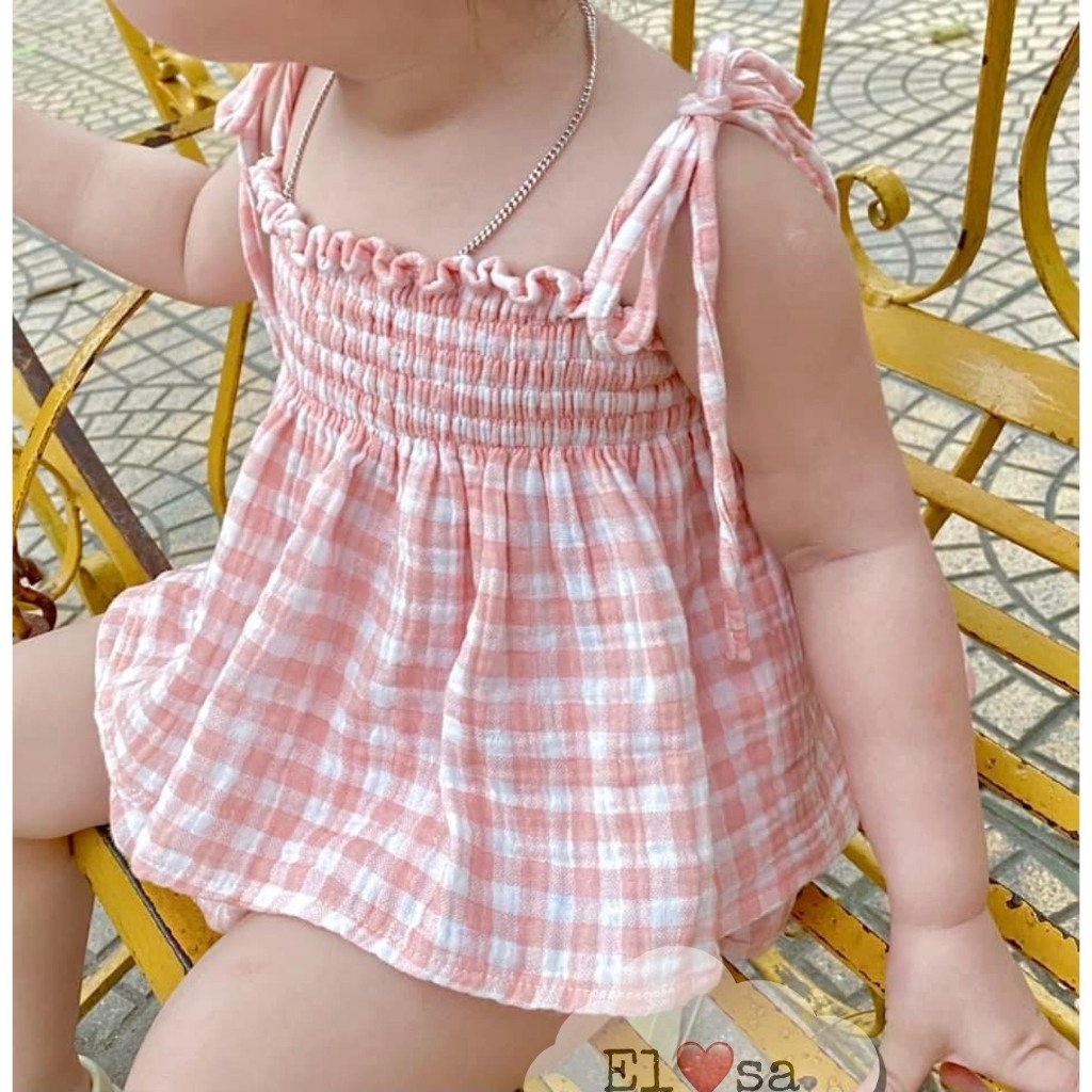 Quần áo bé gái - bộ 2 dây caro vải thô đũi siêu xinh cho bé gái 1 - 5 tuổi