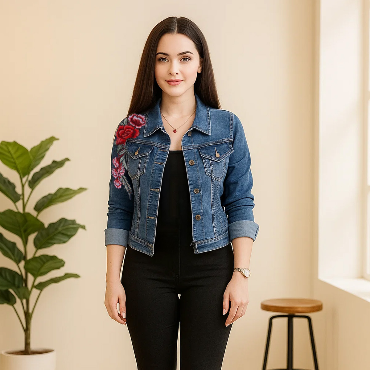 LA CASA Denim Jacket For Women - Full Sleeve Blue Jeans Jacket for Girl and Women