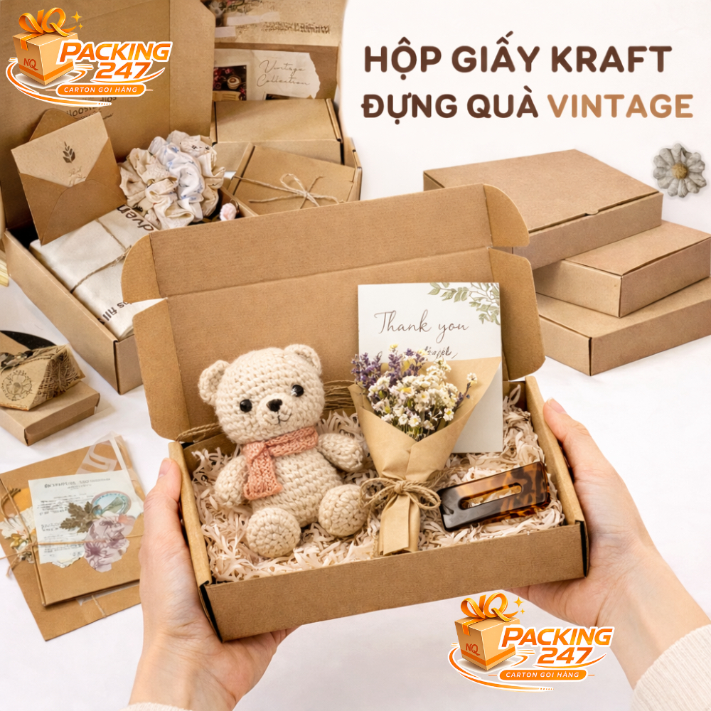 Hộp Quà Kraft Nắp Gài Vintage Nhiều Size – Hộp Carton Gói Quà Handmade Quà Sinh Nhật | Packing 247