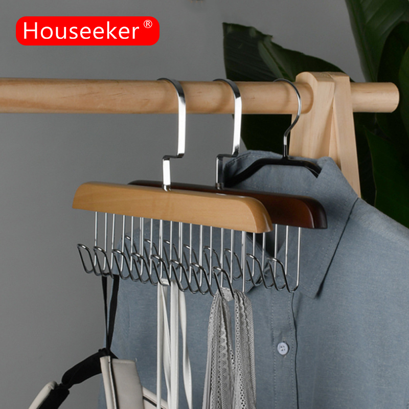 Houseeker Wooden Bra Hanger Belts Camisole Clothes Organizer Rack 8 Hooks
