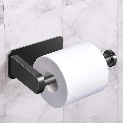 Toilet Paper Holder Self Adhesive Kitchen Washroom Adhesive Toilet Roll Holder No Drilling for Bathroom Stick on Wall Stainless Steel Brushed - Black