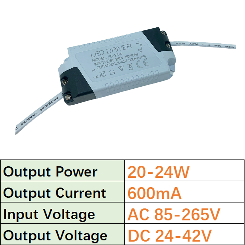 LED Driver 1-3W 4-7W 8-12W 18-24W 25-36W 300mA Power supply Light Constant Current Transformer for Led downligt Panel lamp AC85-265V 20-24W（600mA）30-36W（900mA）50W（1500mA)