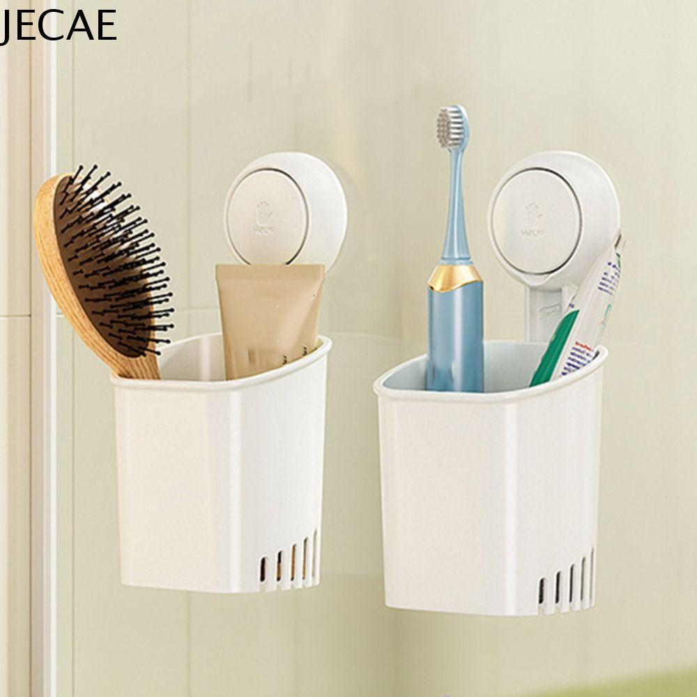 JECAE 2pcs Không cần khoan Giá đỡ bàn chải đánh răng bằng cốc hút Treo tường Có thể tháo rời Giá đỡ dao cạo Đa năng Có thể thoát nước Bộ tổ chức phòng tắm Phòng vệ sinh