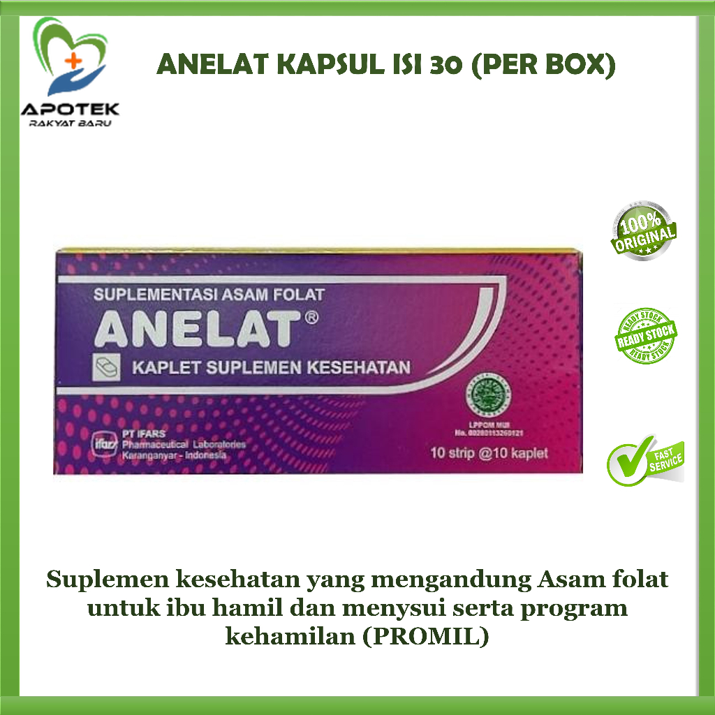 ANELAT ASAM FOLAT 100 Kapsul 1000mcg isi 100 Tablet Folic Acid Suplemen Promil Hamil