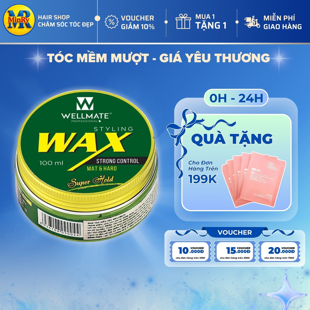 Wax vuốt tóc nam Wellmate Styling Strong Control 100ml, giữ nếp, tạo kiểu tóc, giảm xơ tóc | HAIRSHOP MINRY
