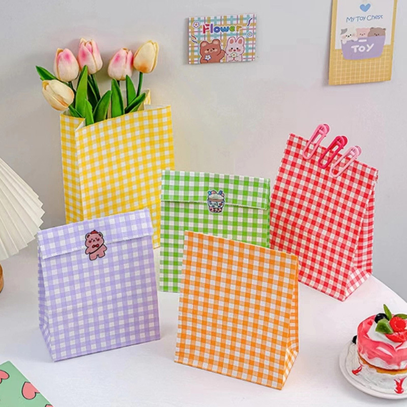 zhaolihua1 Wind colored checked cut candy bag, day bag with hand gift Gift Wrapping & Bags