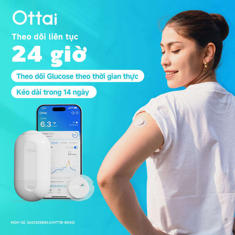 Ottai Hệ thống giám sát liên tục CGM không cần lấy máu trong 14 ngày, Theo dõi liên tục 24 giờ, Theo dõi glucose theo thời gian thực