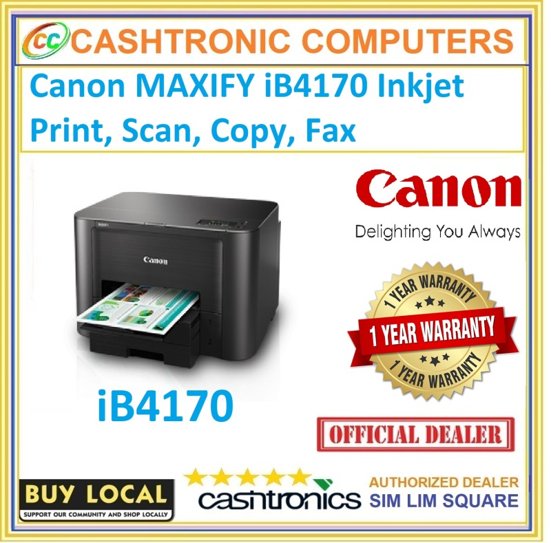 Canon MAXIFY iB4170 Inkjet Print, Scan, Copy, Fax - 2 Years Warranty Singapore