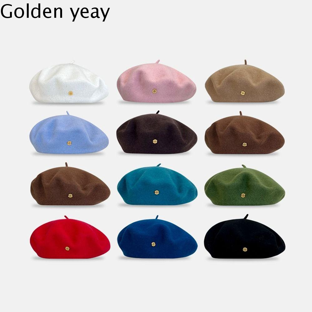 GOLDEN Len Mũ nồi len Màu sắc tinh khiết Phong cách Anh Mũ họa sĩ hoài cổ Thời trang Mũ Newsboy Mũ bát giác Nữ