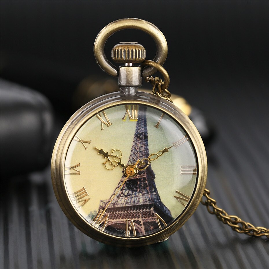 Antique Eiffel Tower Dial Quartz Pocket Watch 07