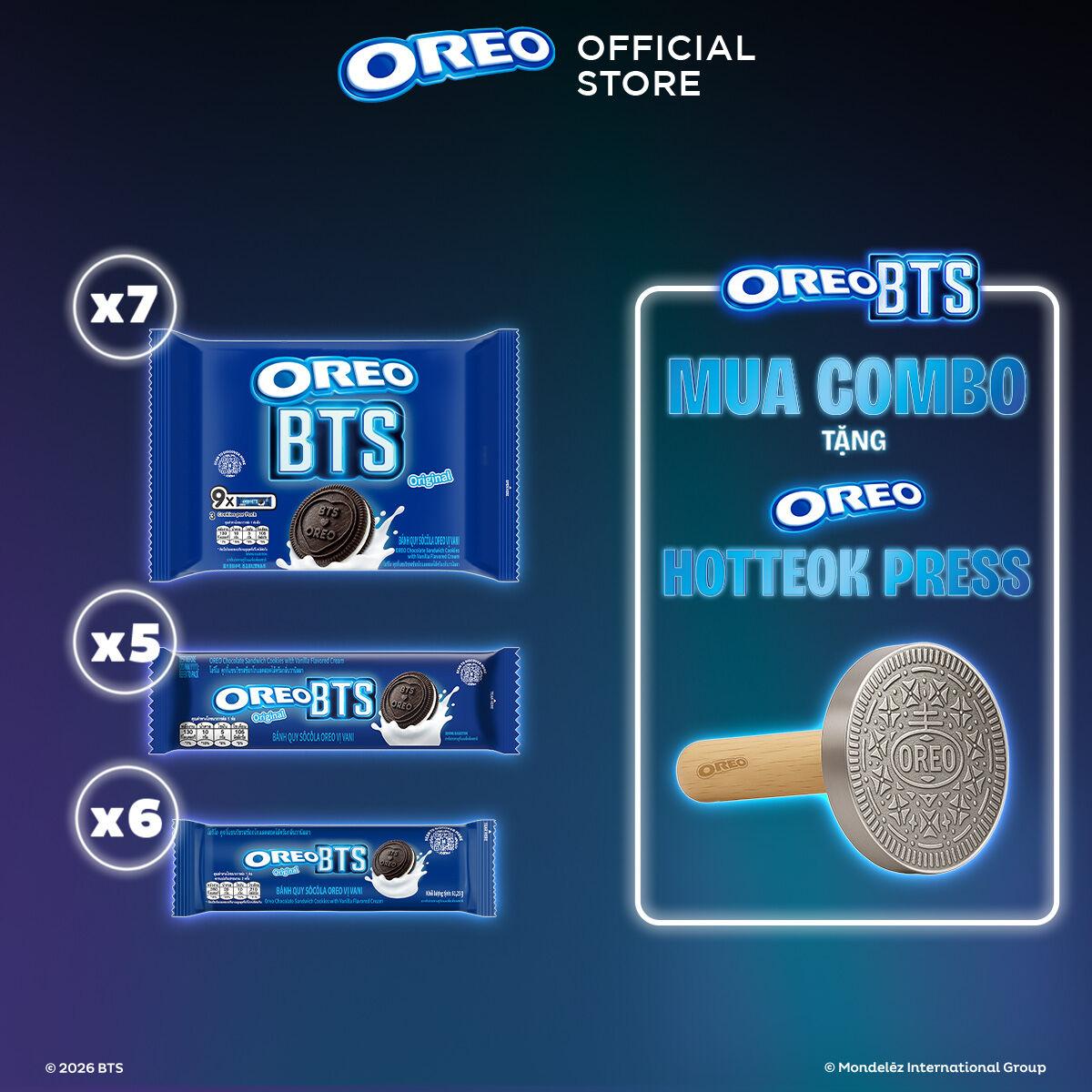 [Bao gồm dụng cụ ép bánh HOTEOK] OREO BTS Bánh Quy Kem Vị Vani 105g & 61.25g (Combo 18)