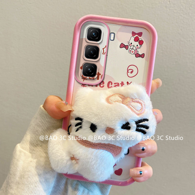 Hot Casing Infinix Hot 50 Pro + Tecno POP 9 8 7 Pro Plus 4G New Trend Creative Cartoon Strawberry Bear Cappy Kurome Phone Case 3D Plush Doll Silicone Soft Cover 2024