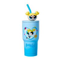 MINISO Official The Powerpuff Girls Stainless Steel Tumbler with Straw 900mL –Portable Swing Top Flask Holiday -Friendly Drinkware for Kids & Adults