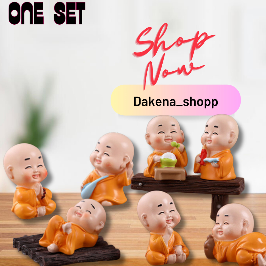 ONE SET - DAKENA - ORNAMEN MINIATUR BIKSU / PATUNG BUDDHA / IMUT / PAJANGAN