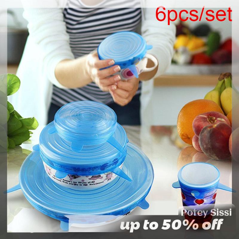 Potey 6 cái nắp đậy bát thức ăn bằng Silicon co giãn nắp đậy có thể tái sử dụng tự làm