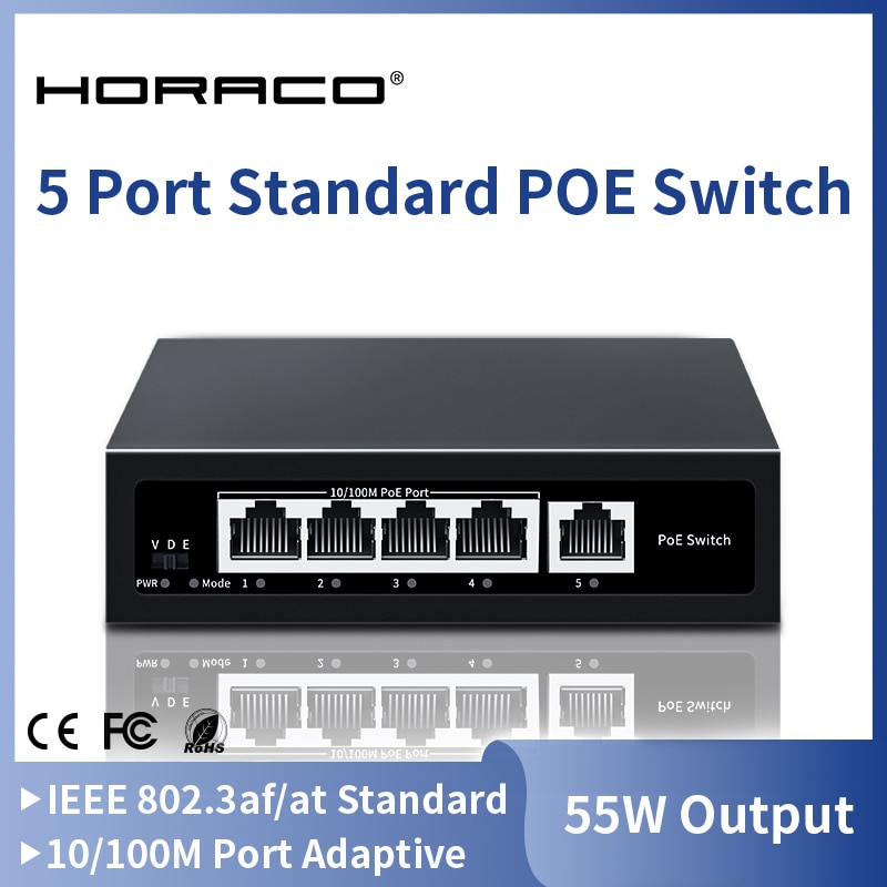 Horaco 5 ổ cắm điện PoE 10/100Mbps tiêu chuẩn nghệ thuật Switcher 30 Wát VLAN với IEEE802.3af/at cho Ip Camera,NVR, an ninh giám sát