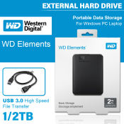 WD Elements USB 3.0 Portable External Hard Drive (1TB/2TB)