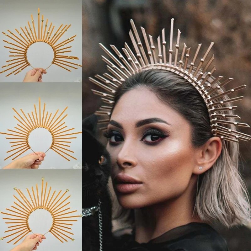 【Shop Now and Save】 Halocrown Baroque Tiara Crown Mary Halocrown Headband Sungoddess Headpiece Spiked Halocrown Greek Dropship