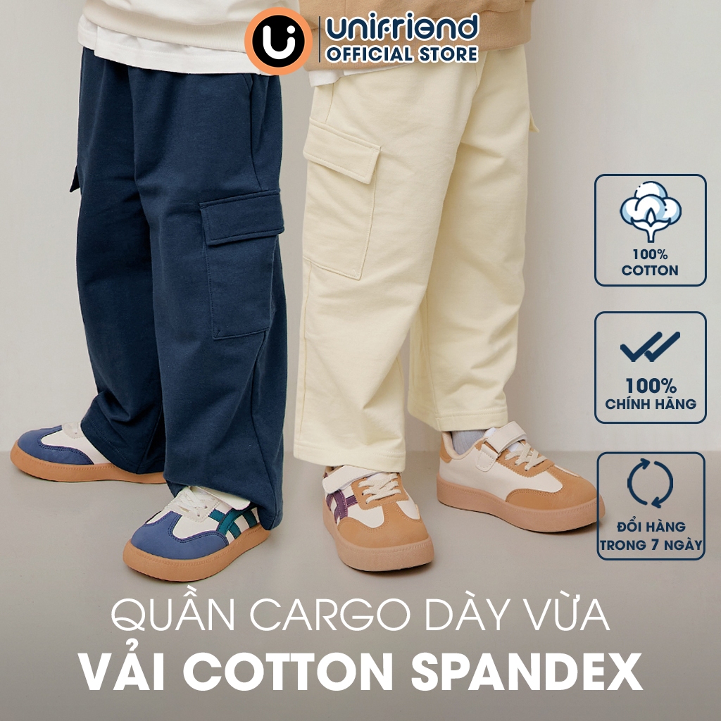 Quần cargo ống suông vải cotton spandex dày vừa mềm mại thoáng khí Unifriend Hàn Quốc U950S, Size 2-12 tuổi