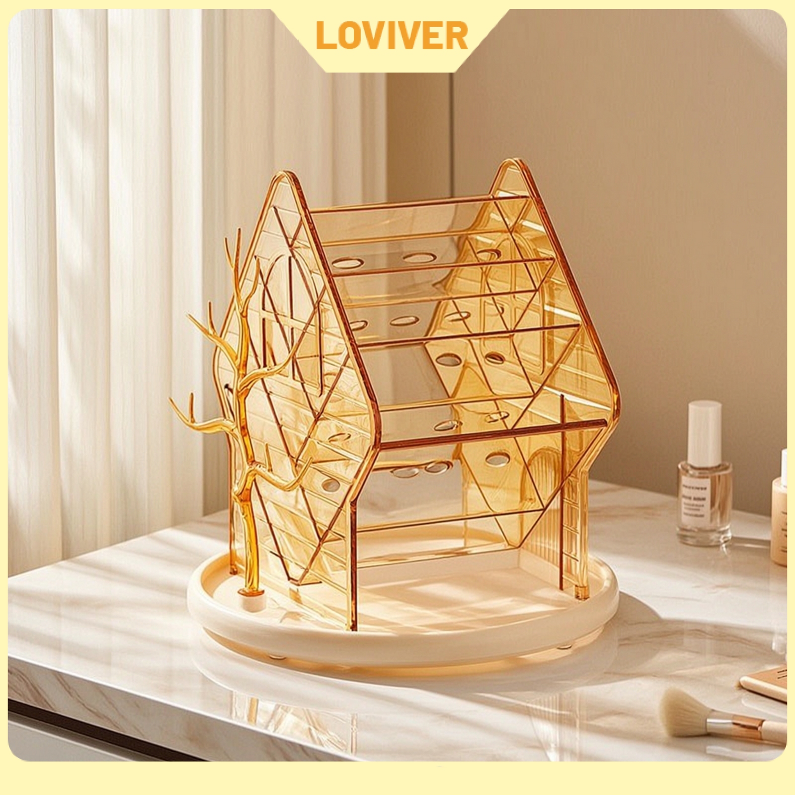 LOVIVER Clear Rotating Cosmetic Organizer Compact Makeup Organizer with Rotating Base Sturdy Multi-Tier Cosmetic Rack Raised Edge for Bathroom Counter ราคา 18,135 บาท*ส่งฟรี