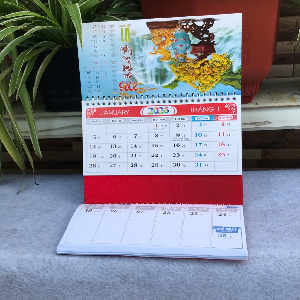 Lịch Tết để bàn 2026 chữ M có dải note ghi chú ngày tuầnngày âm dương (Lazada Thinh Phat)