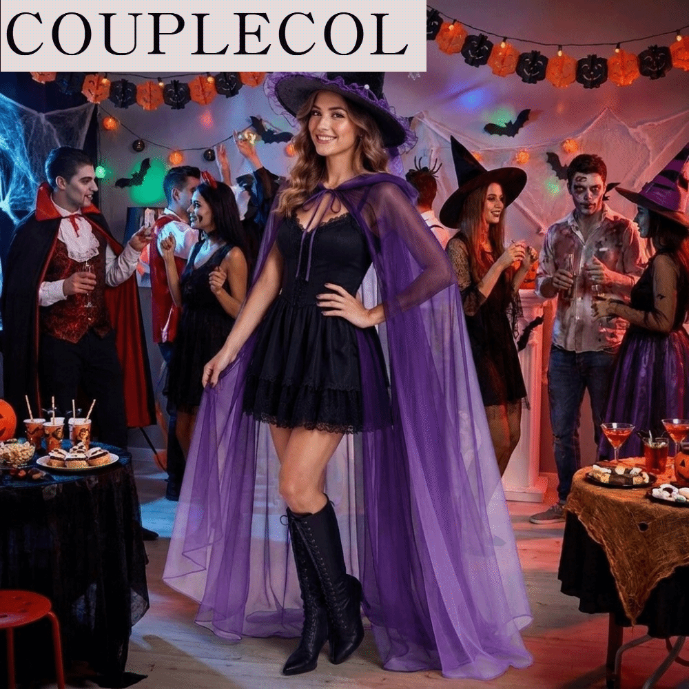 ของเล่นและโมเดลสะสม COUPLECOL การสวมบทบาท ชุดหมวกและผ้าคลุมแม่มดสำหรับฮาโลวีน โบว์ผ้าซาติน เสื้อตาข่ายมีฮู้ด หมวกพ่อมดคอสเพลย์โลลิต้า อุปกรณ์สำหรับงานปาร์ตี้ กอธิค เสื้อคลุมมีฮู้ดสำหรับคอสเพลย์ฮาโลวีน คอสเพลย์โลลิต้า