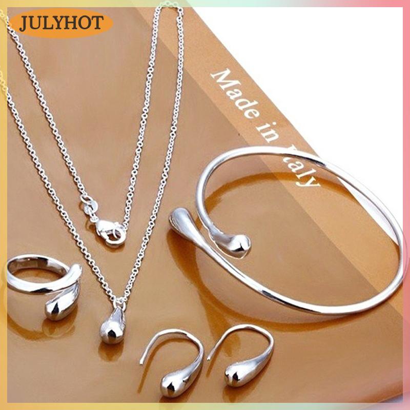 JULYHOT 4Pcs Thời Trang Teardrop Trang Sức Set Cho Phụ Nữ Đơn Giản Nhẫn Vòng Cổ Vòng Tay Bông Tai Set Cho Tiệc Cưới Trang Sức