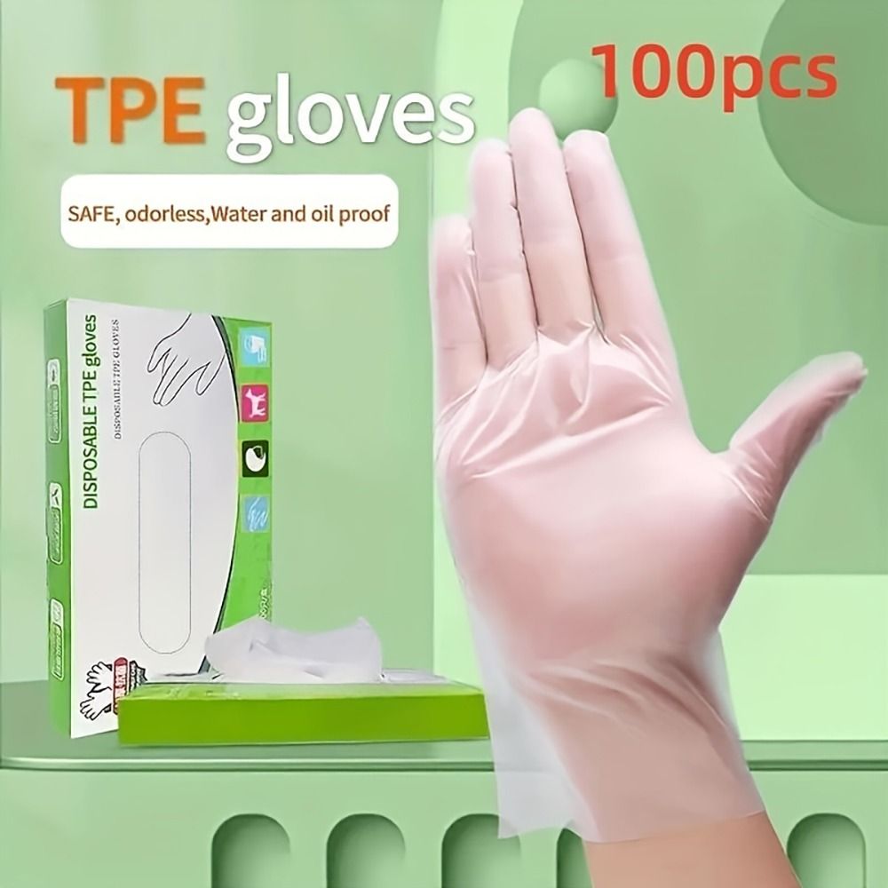TU3Y 100Pcs An toàn lao động axit Găng tay dùng một lần Trong suốt Cấp thực phẩm Găng tay cao su Chống trượt Găng tay làm sạch