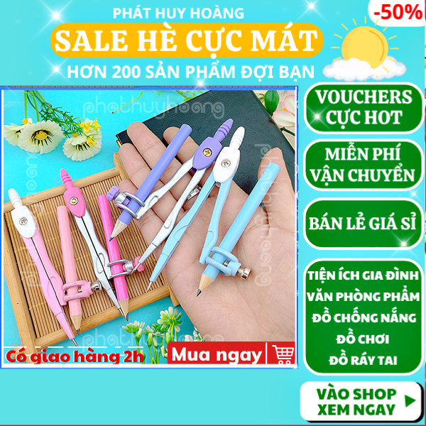 Bộ compa kèm bút chì loại tốt giá rẻ mẫu 90179 compa học sinh dụng cụ học tập dụng cụ học sinh đồ dùng học tập Phát Huy Hoàng