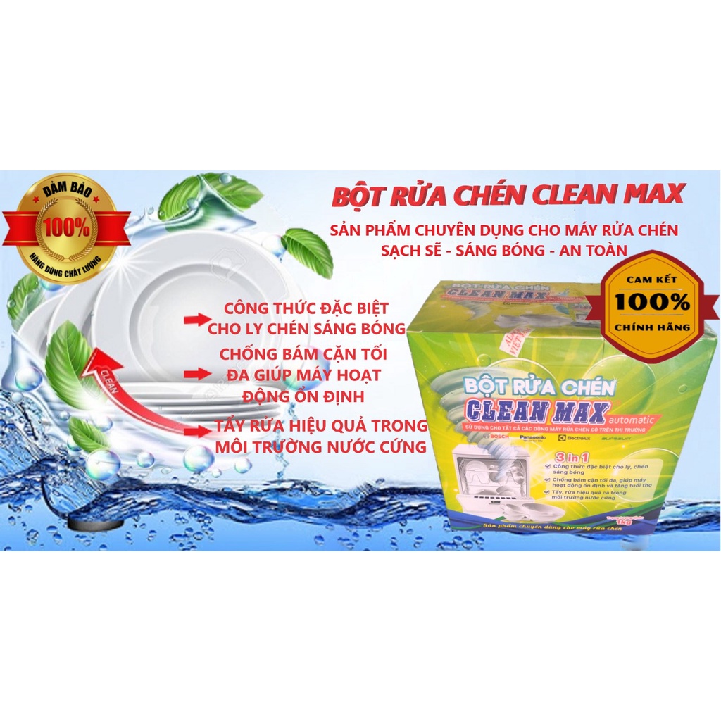 Bột rửa bát CLEAN MAX 1KG, sản phẩm chính hãng chuyên dụng cho máy rửa chén, WASHMAX Autocare