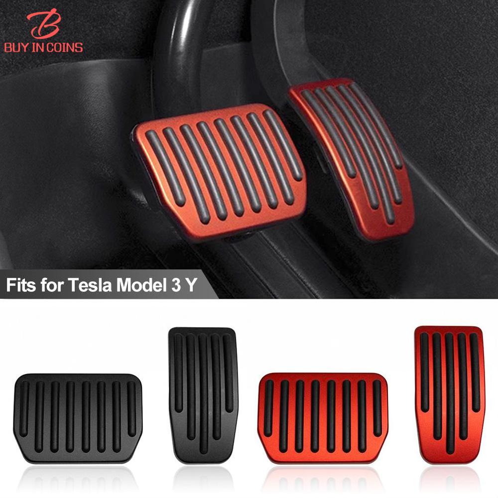BC 2Pcs Car Foot Pedal Pads Accelerator Gas Fuel Brake Pedal Rest Pedal Mat Cover Aluminum Alloy Accessories For Tesla Model 3 Y ราคา 161 บาท*ส่งฟรี