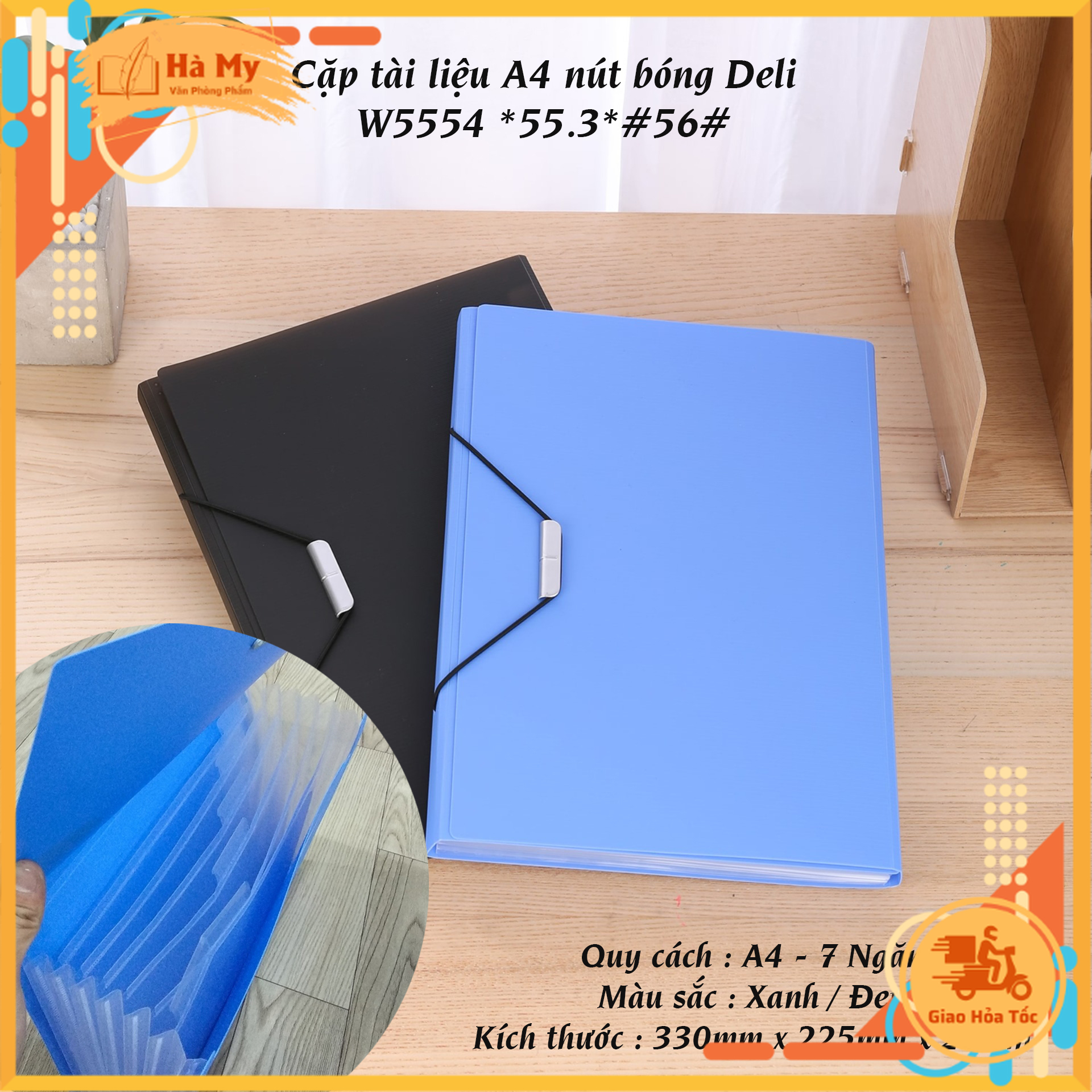 Cặp tài liệu a4 nút bóng tiện lợi 7 ngăn deli w5554