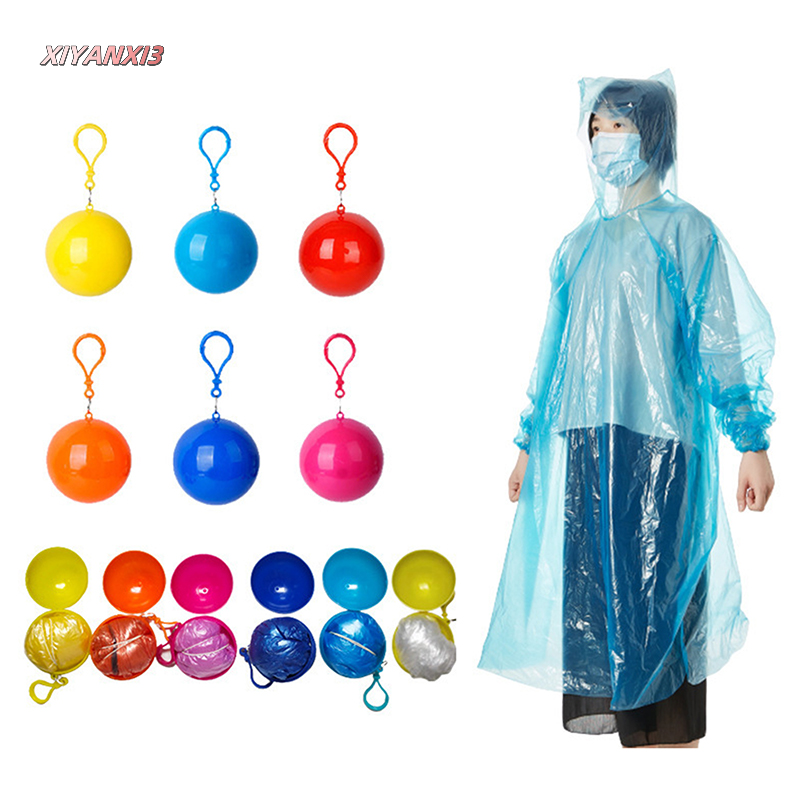 XIYANXI3 Xách tay áo mưa đầy màu sắc bóng Mưa Poncho với Keychain không thấm nước ngoài trời đi bộ đường dài cắm trại người lớn Áo Mưa Keyring bóng