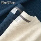 QiaoYiLuo Áo thun nam tay ngắn Ngắn Tay Cổ Tròn Bánh quế tay ngắn dáng rộng Lụa băng mỏng