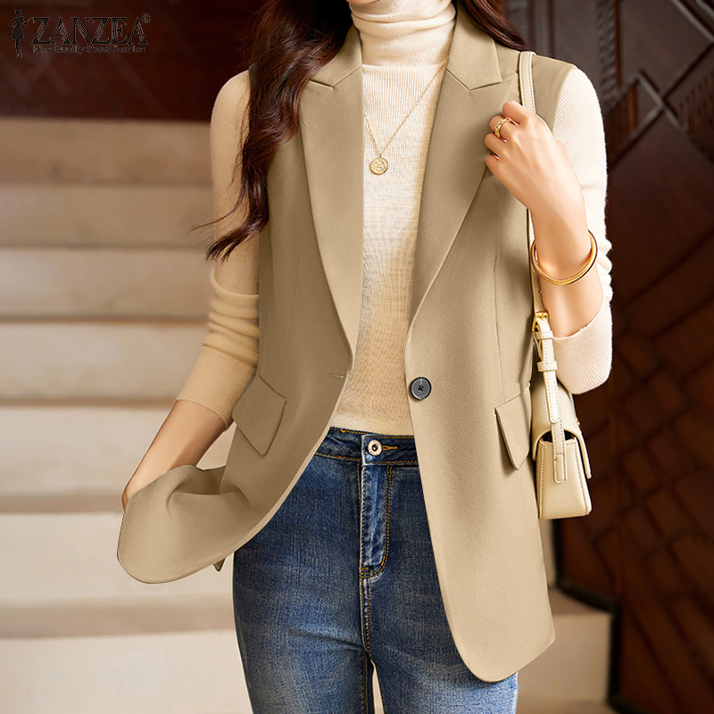 Zanzea phong cách Hàn Quốc Phụ nữ phù hợp với vest chính thức không tay ve áo nút xuống văn phòng OL Blazer Áo #10