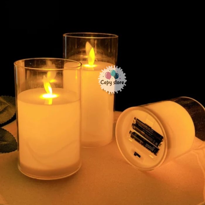 DM7 A3 Lilin Led Goyang Gelas / Smokeless Elektric Candle Glas 10 cm