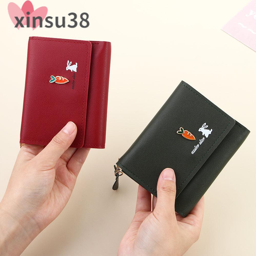 XINSU38 Ngọt ngào Cổ điển Túi xách PU Da Thư Thỏ Cà Rốt Phụ nữ Ví Chủ Sở Hữu thẻ Hàn Quốc Tiền Túi Ví Đồng Xu nhỏ